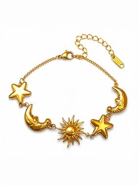Gold Sun, Moon & Star Charm Bracelet - Women Jewelry